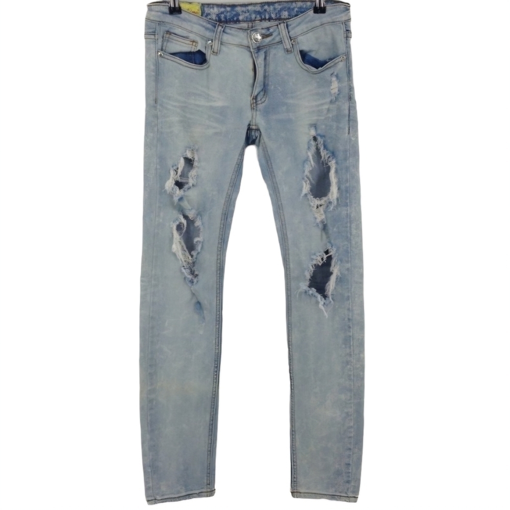 Machine Distressed‎ Light Wash Jeans